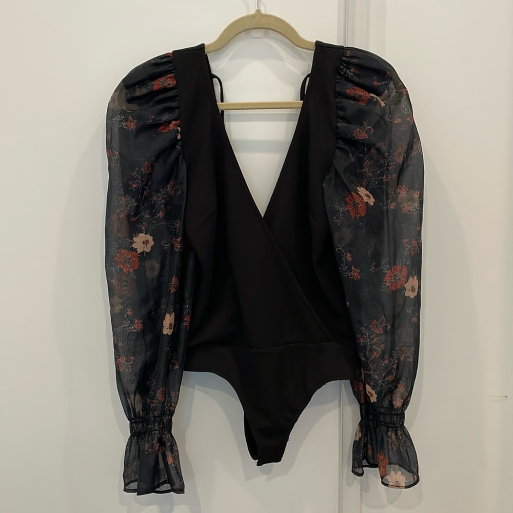 Free People Lacey Long Sleeve Flower Body Suit